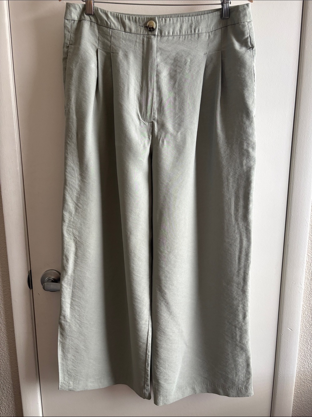 Topshop Wide Leg Career Office Preppy Pants in Sage Green SZ 12